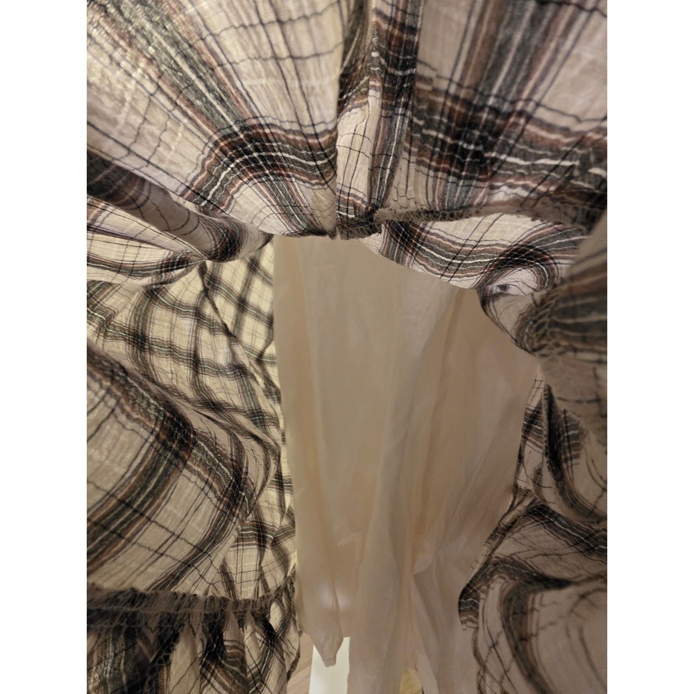 Crinkle Cotton Plaid Babydoll Midi Dress S Brown/White Boho Beachy NWOT - Picture 8 of 16